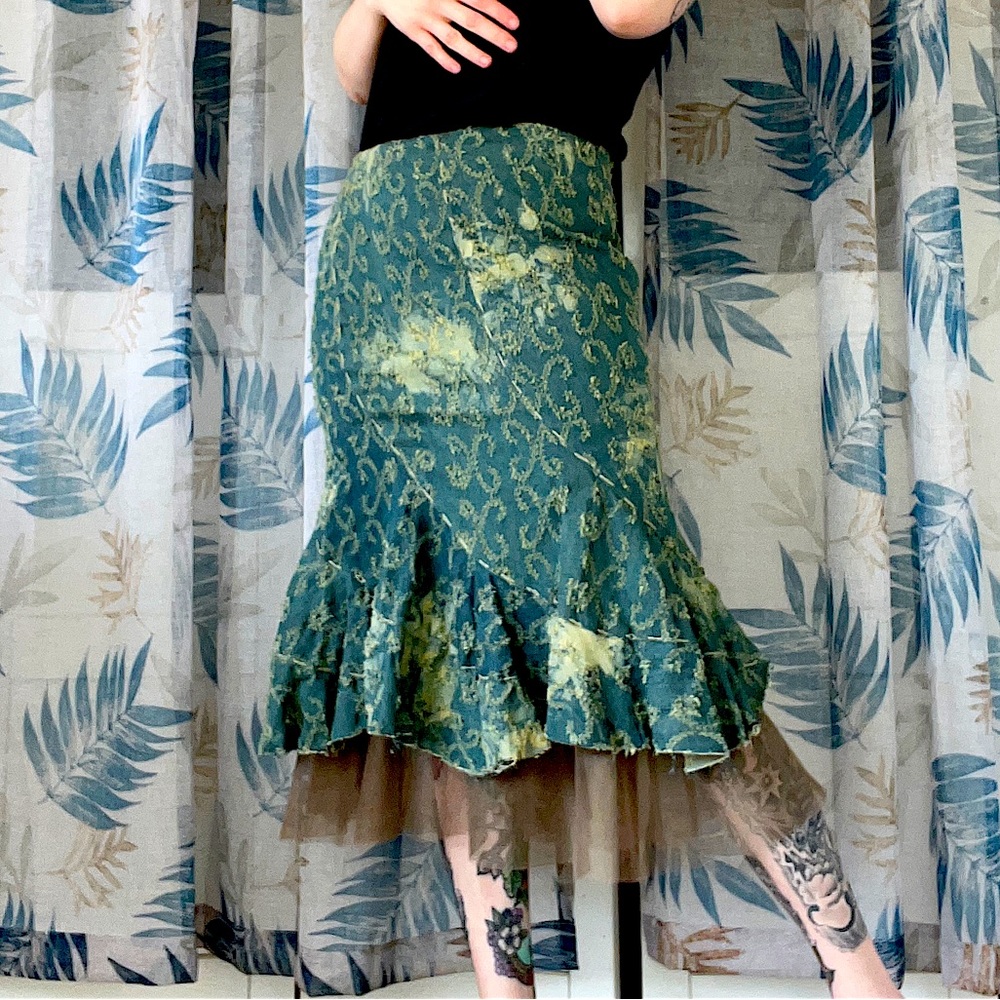 Denim jacquard and tulle skirt